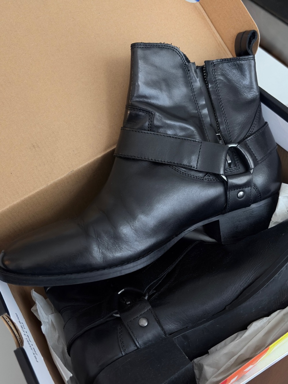 Men's Black Leather Harness Chelsea Boots